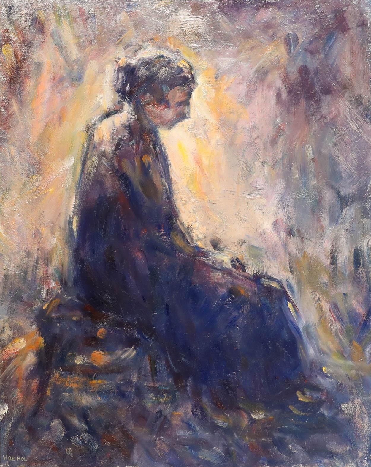 William De Mol (B.1932) Framed 20th Century Oil, Portrait Of A Woman photo furniture