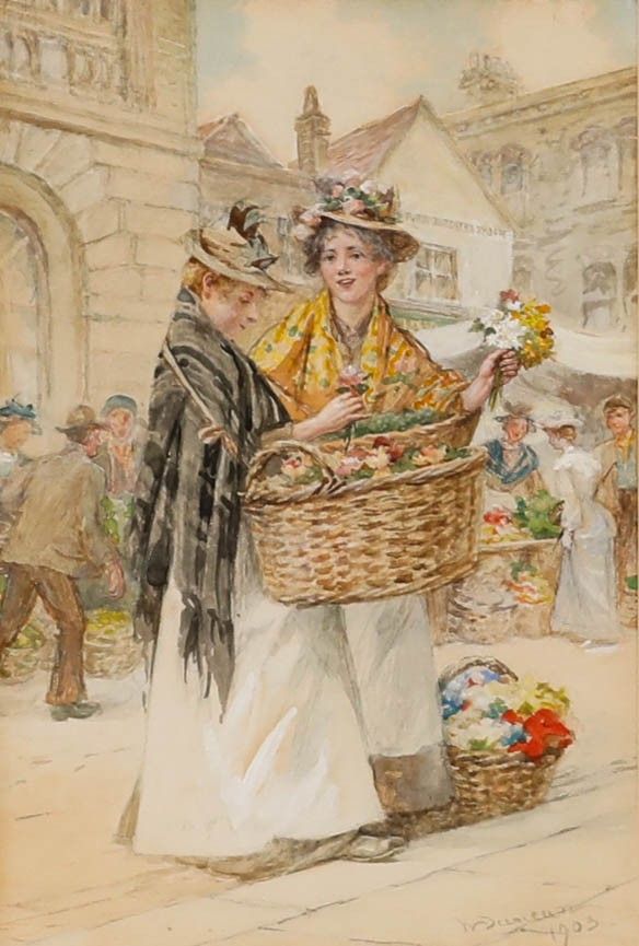 Walter Duncan Arws (1848 1932) Watercolour, Flower Sellers In Covent Garden photo furniture
