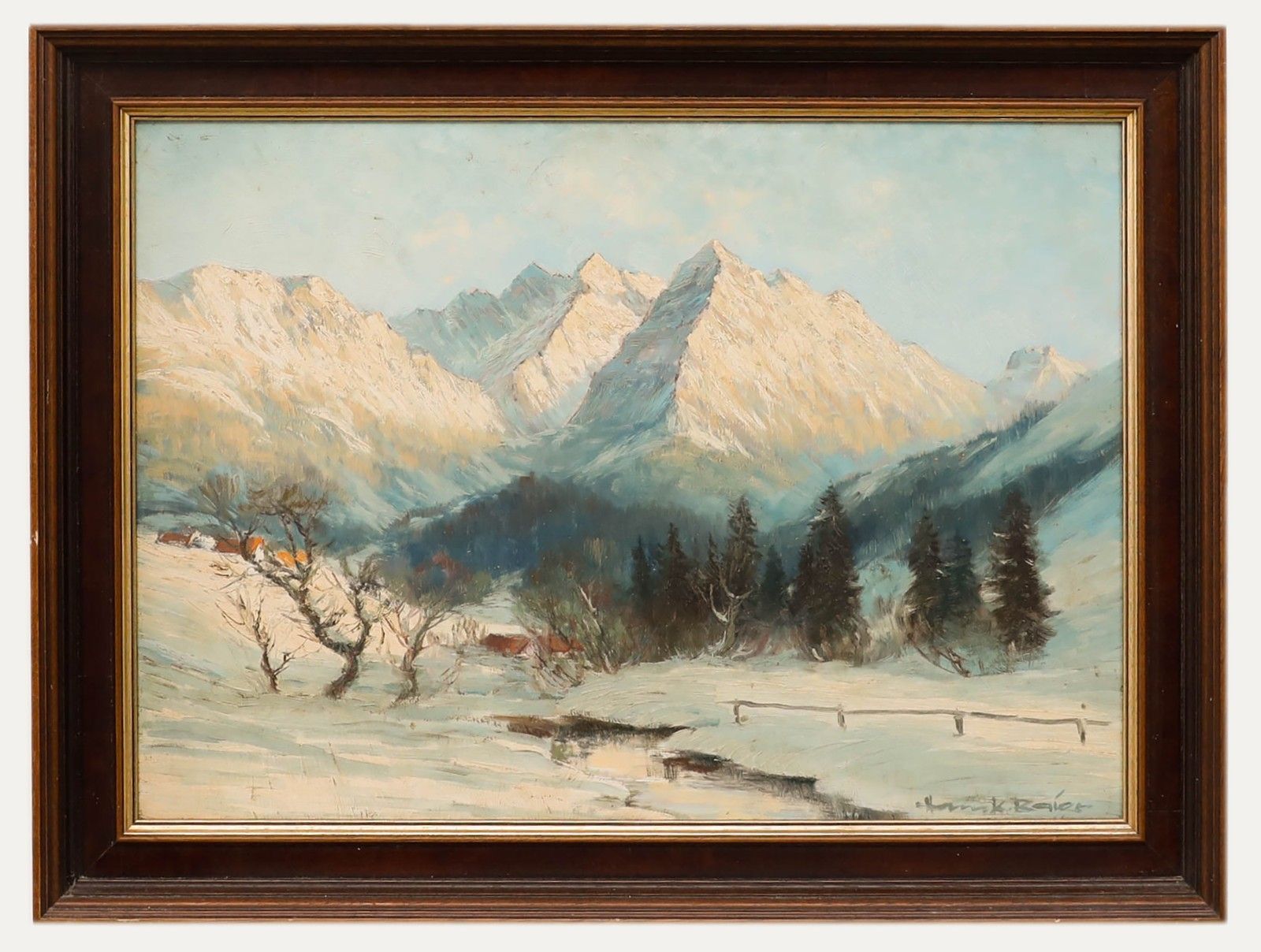 Hans Baier (1918 1976) Framed Mid 20th Century Oil, Oberstdorf In Early Winter