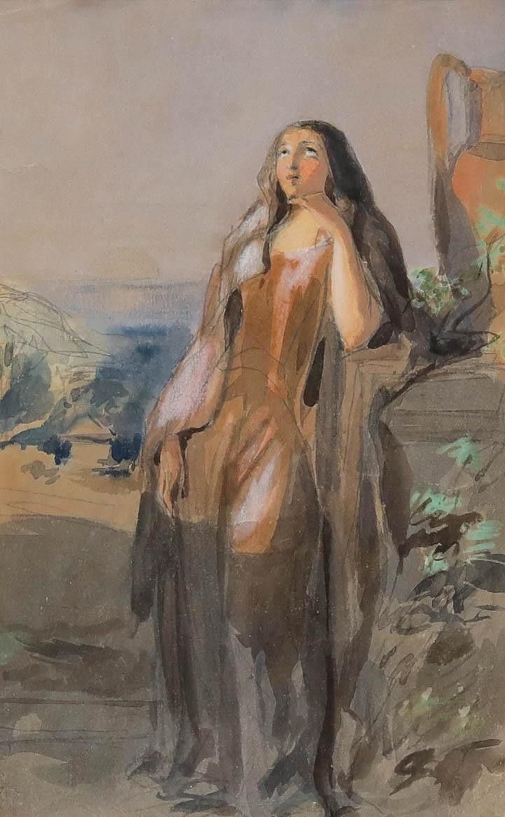 Attrib. John Absolon (1815 1895) 19th Century Watercolour, A Wistful Girl photo furniture