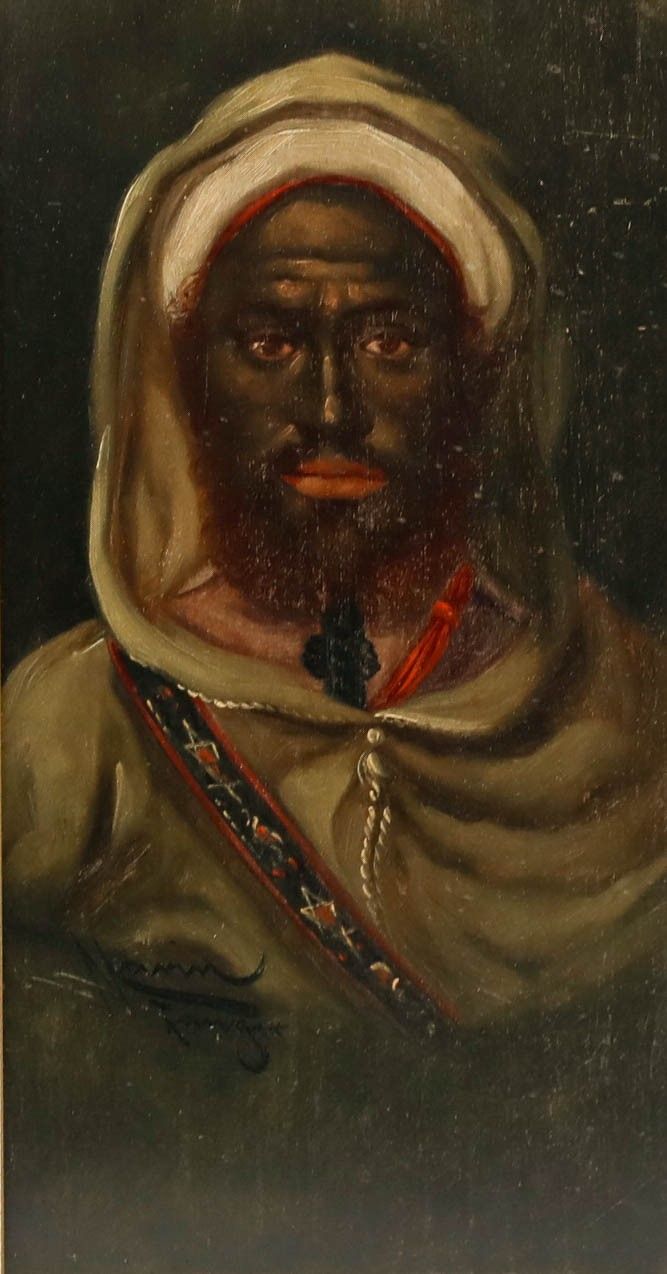 Emile Marin (1876 1940) Framed Oil, Portrait Of A Bedouin Man photo furniture