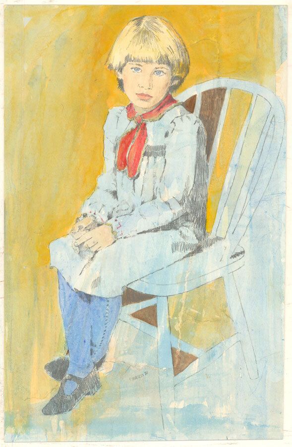 Pam Masco (1953 2018) Signed 1981 Watercolour, Portrait Of A Girl photo furniture