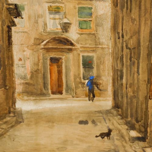 Keavale  English School 1916 Watercolour, The Cobbled Street photo Art
