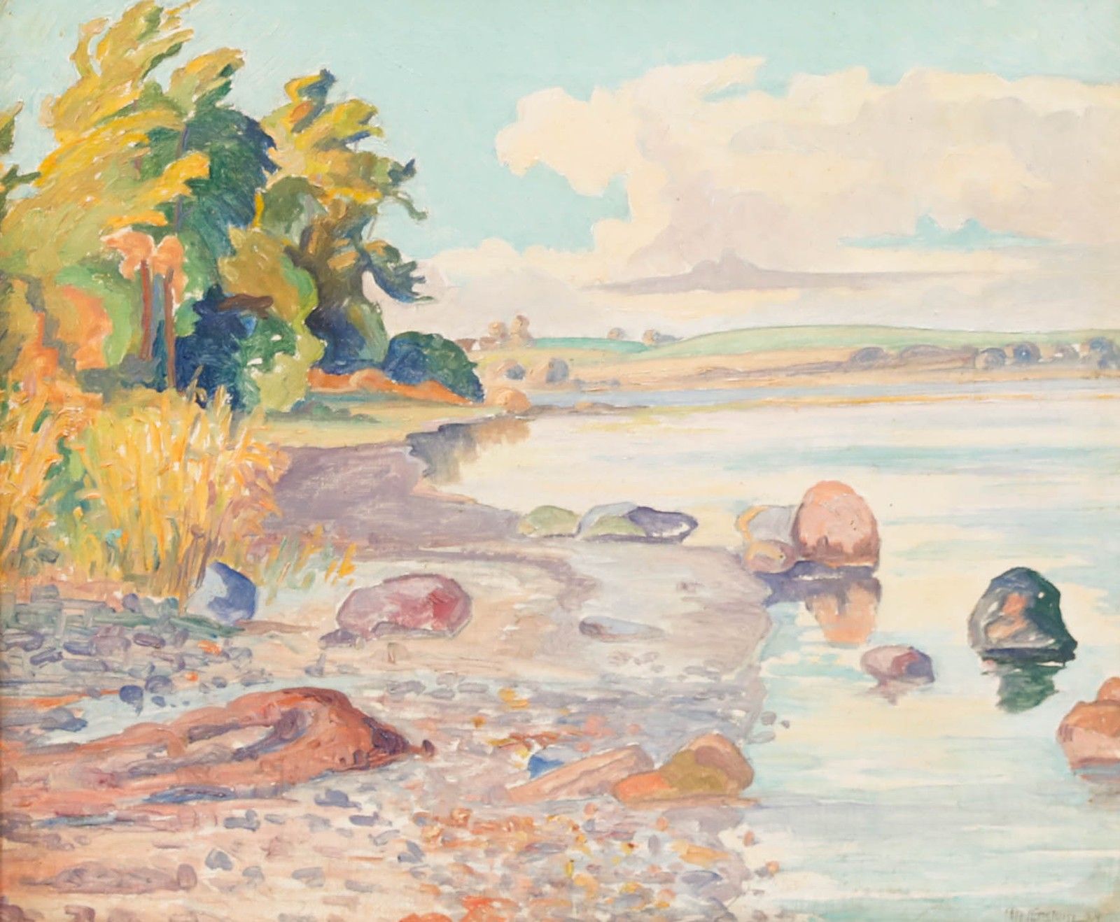 Th. Kirstein Framed Early 20th Century Oil, A Rocky Shoreline photo furniture
