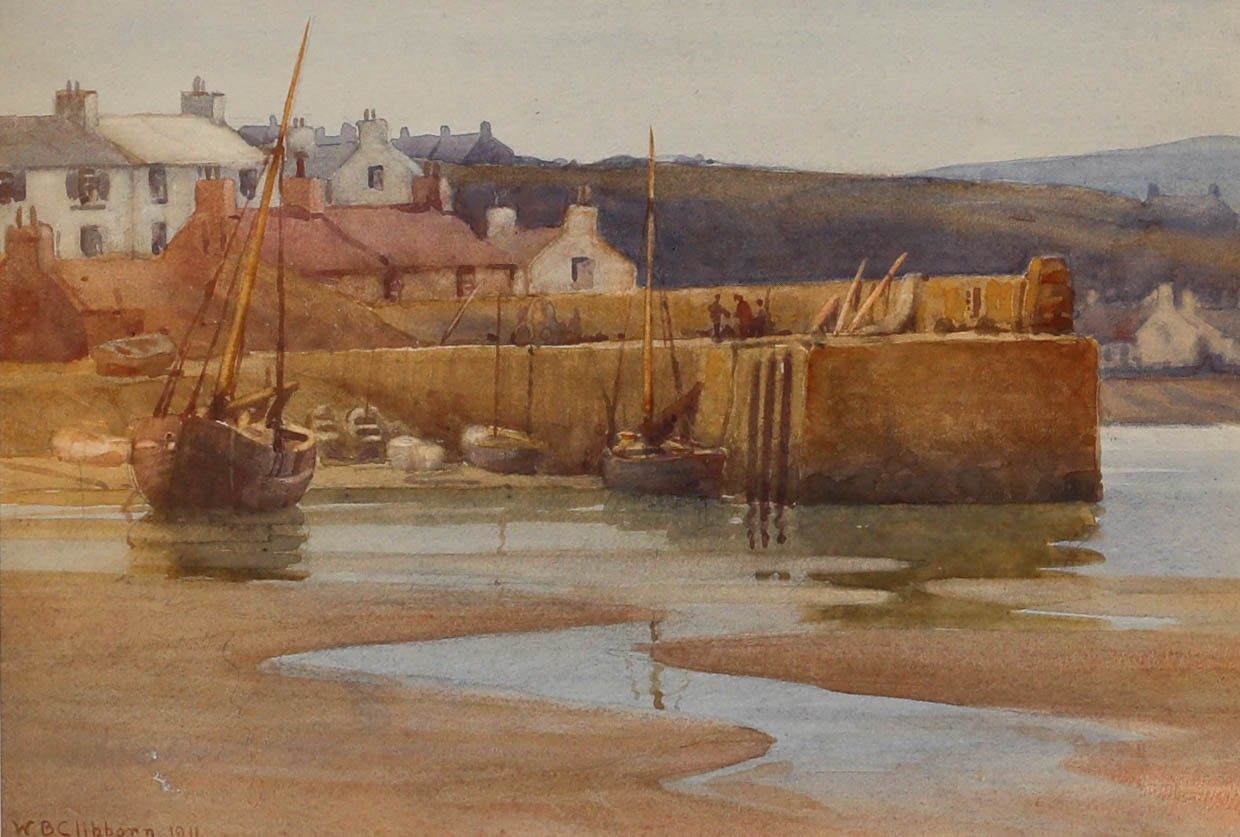 William Barclay Clibborn Framed 1911 Watercolour, The Harbour Jetty, Low Tide photo furniture