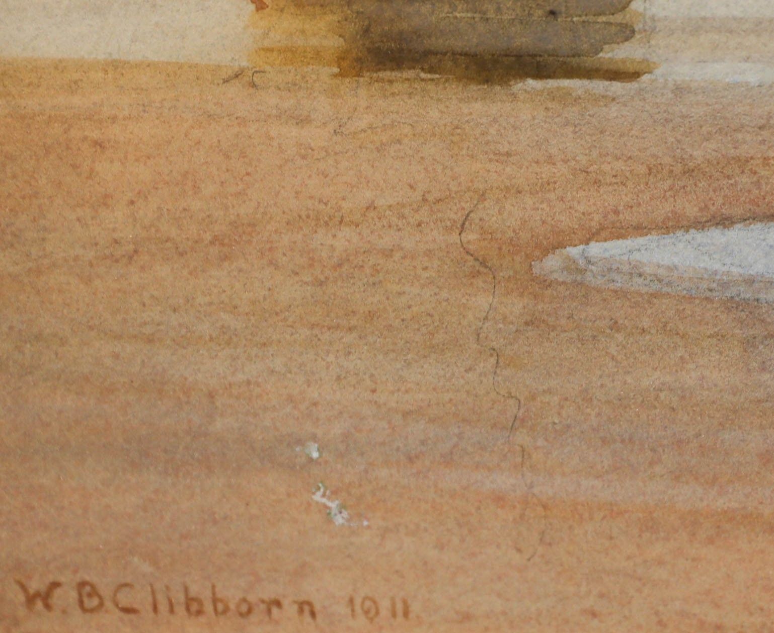 William Barclay Clibborn Framed 1911 Watercolour, The Harbour Jetty, Low Tide photo vinterior