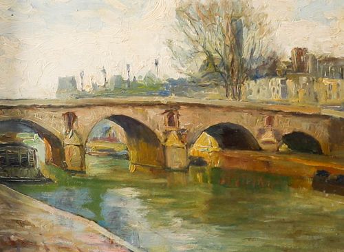 Framed Mid 20th Century Oil Bridge Over The Seine photo furniture