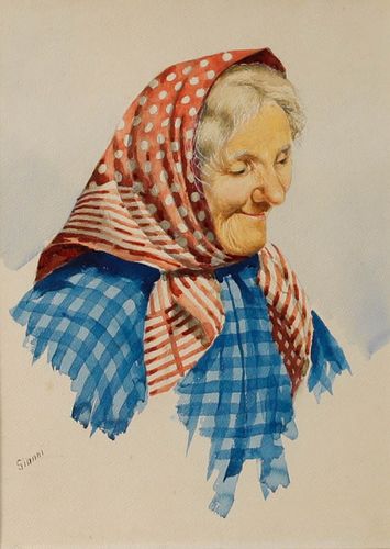 Gianni Framed Italian School 20th Century Watercolour, Portrait Of Nonna photo furniture