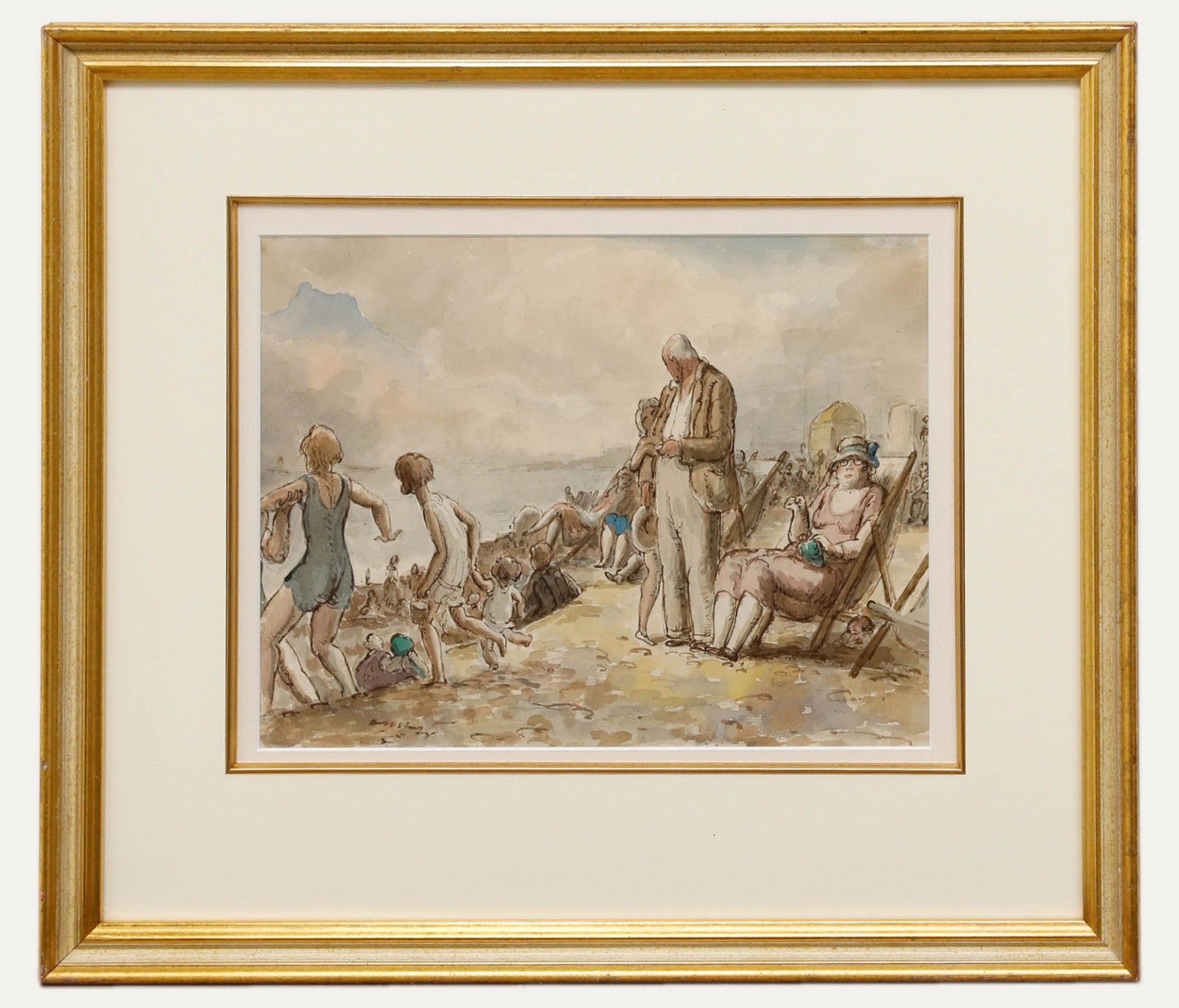 Harold Hope Read (1881 1959) Framed  Watercolour, Crowds On The Beach