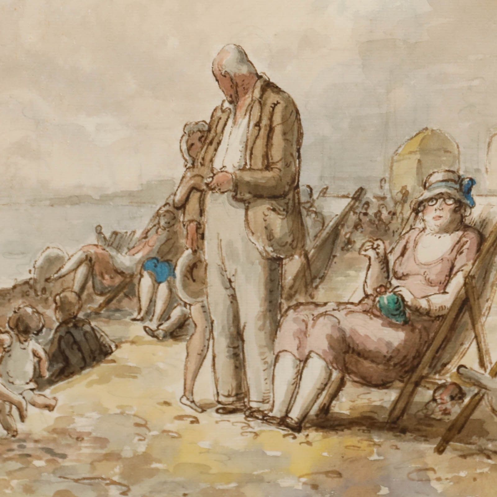 Harold Hope Read (1881 1959) Framed  Watercolour, Crowds On The Beach photo Art