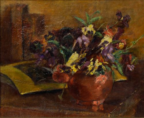 Cecile Hertz Eyrolles (1875 1974) Framed Oil, Still Life Of Violas photo furniture