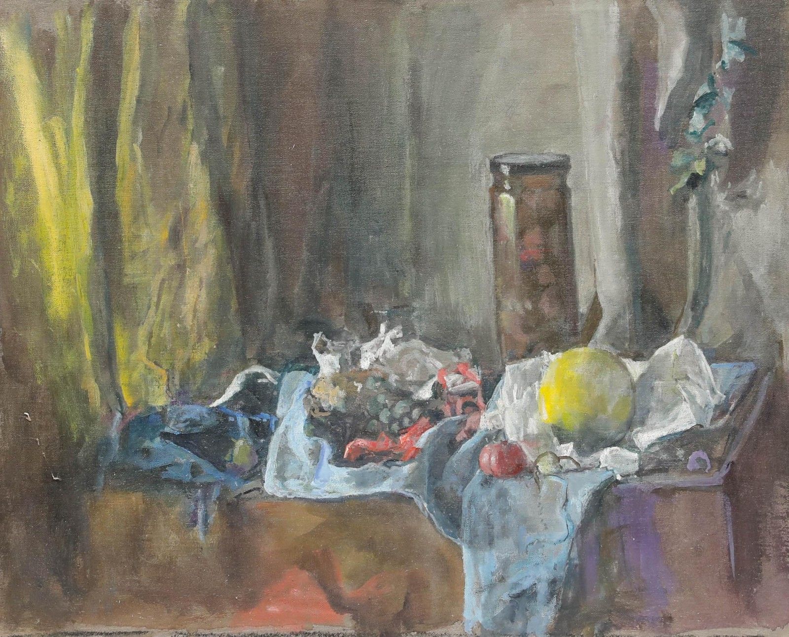 George Weissbort (1928 2013) 20th Century Oil, A Jar Of Fruit, Apple & Grapes photo furniture