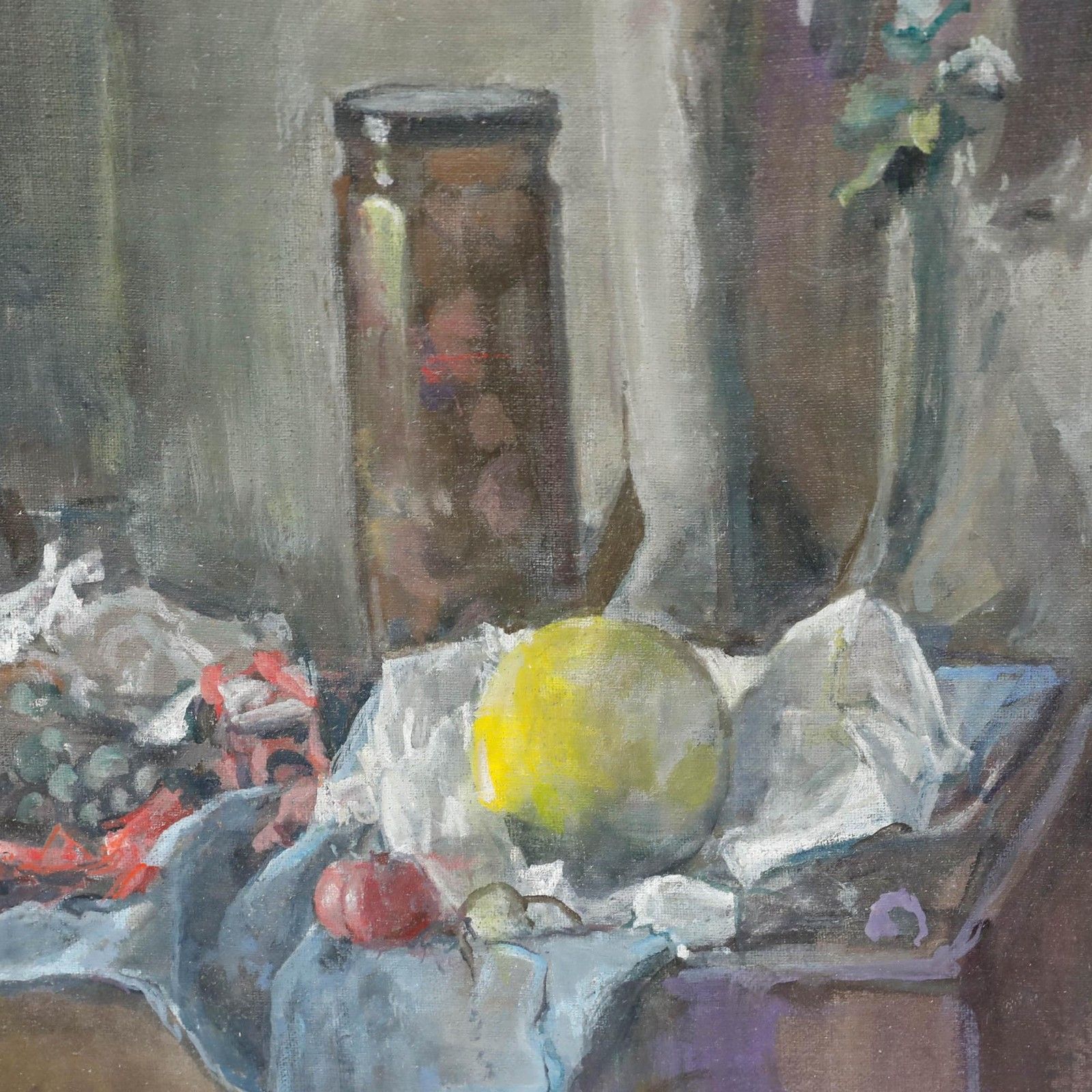 George Weissbort (1928 2013) 20th Century Oil, A Jar Of Fruit, Apple & Grapes photo Art