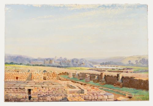 Alan Bengall Charlton (1913  1981) Mid 20th Century Oil, Corbridge Roman Site photo furniture