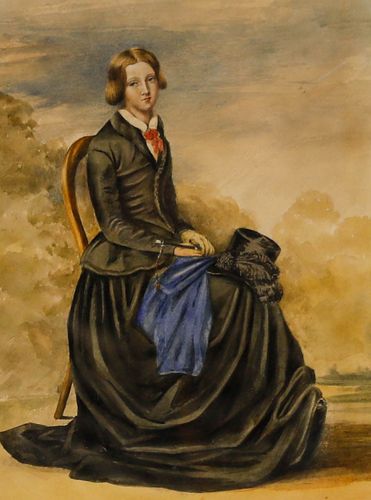 Framed Late 19th Century Watercolour Portrait Of A Lady In Mourning photo furniture