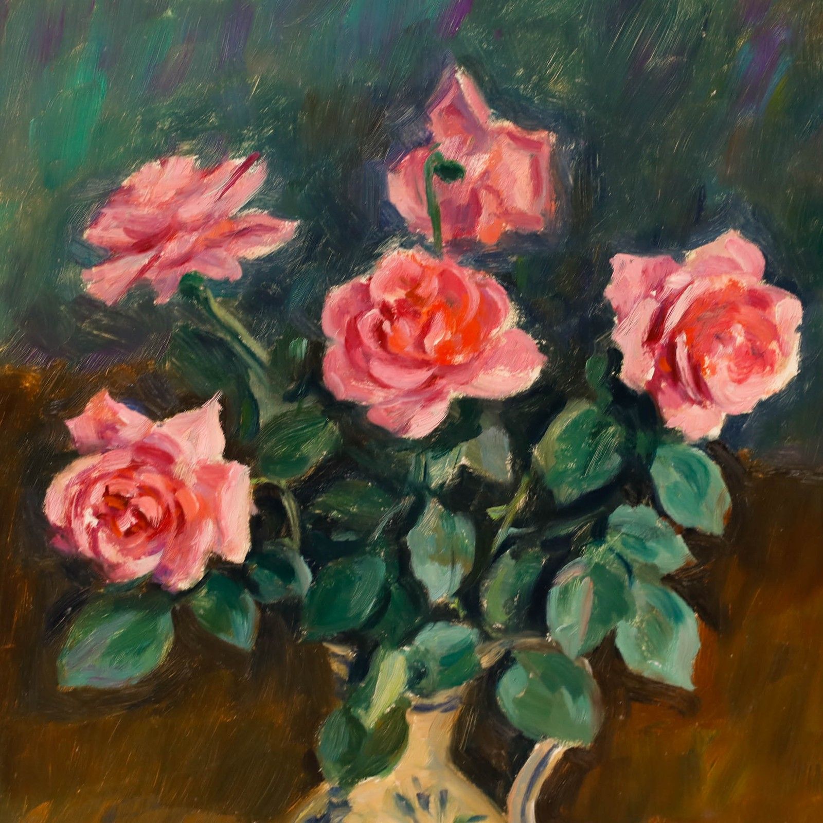 Georges Pacouil (1903 1996) Mid 20th Century Oil, Still Life Of Pink Roses photo Art