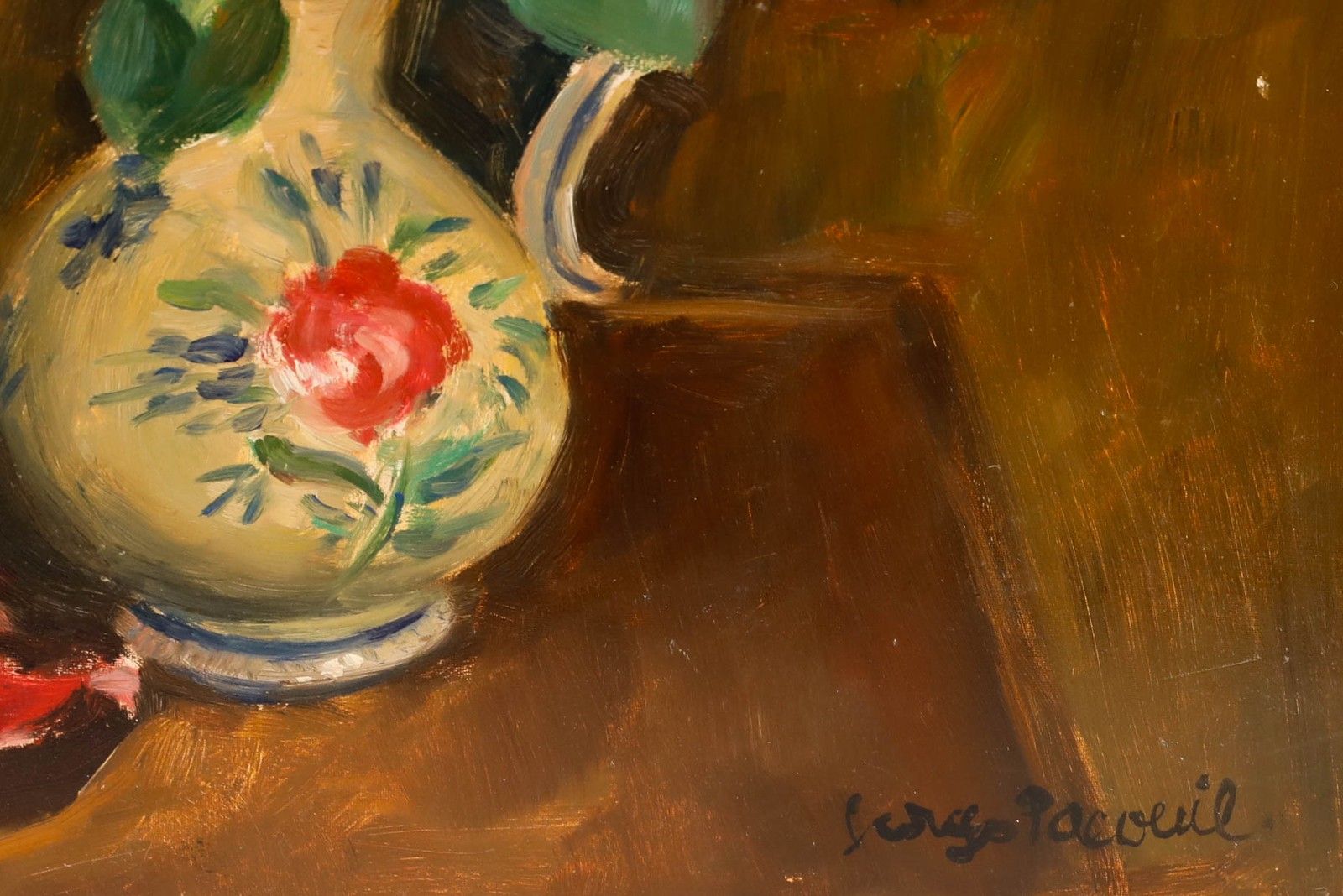 Georges Pacouil (1903 1996) Mid 20th Century Oil, Still Life Of Pink Roses photo 294.0