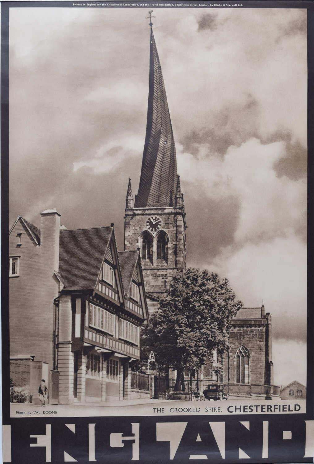 The Crooked Spire, Chesterfield, Vintage 1950s Travel Poster By Val Doone, C.1950