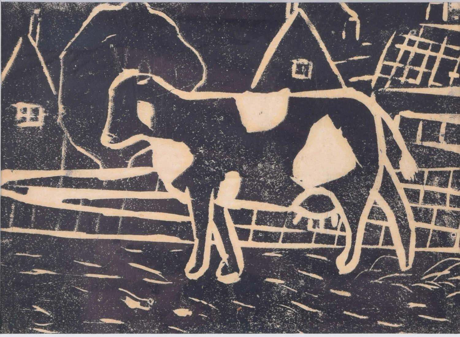 Heading Out To Pasture, Woodblock Print By Penelope Ellis