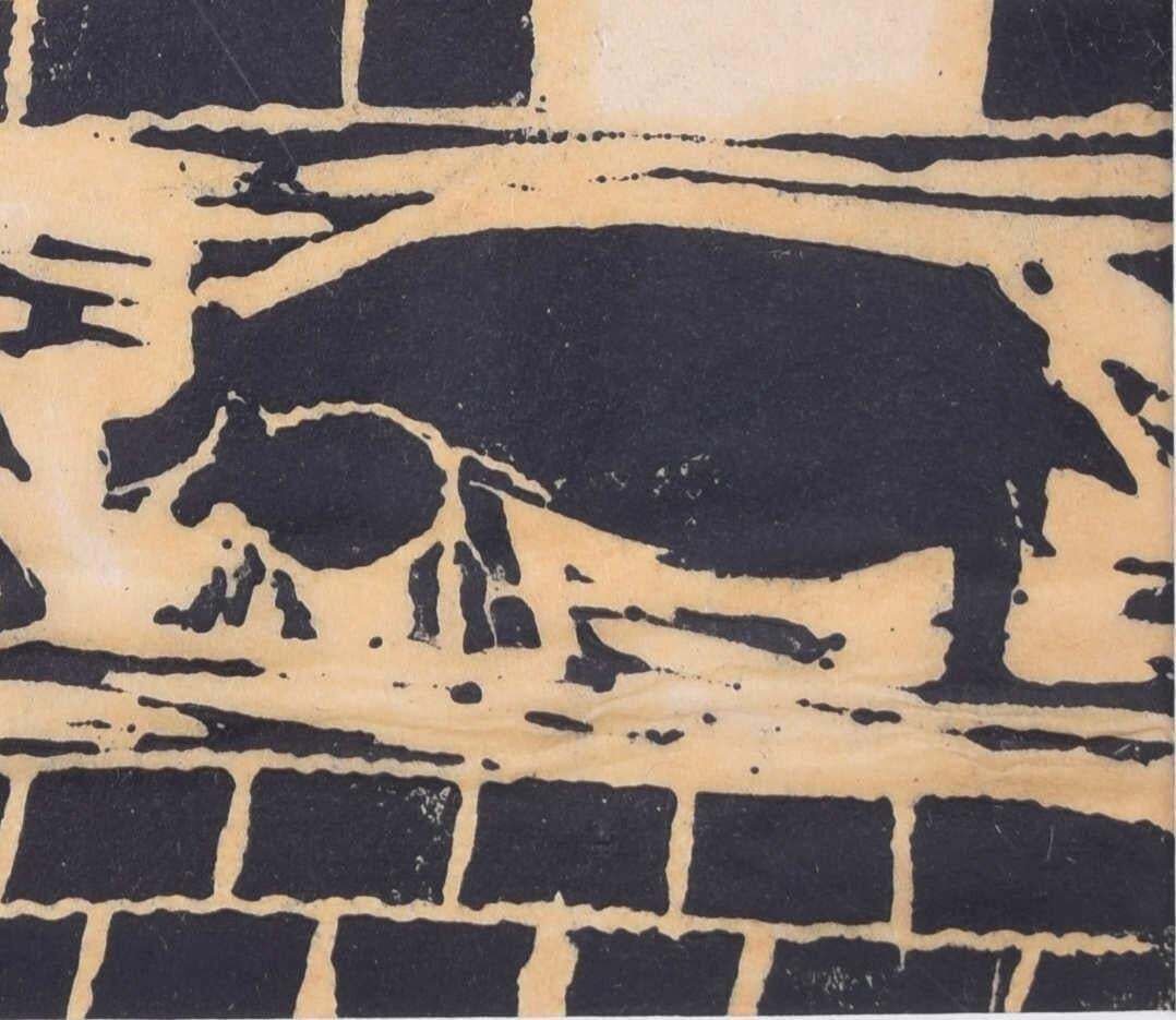 Wallowing In The Mud, Woodblock Print By Penelope Ellis photo furniture