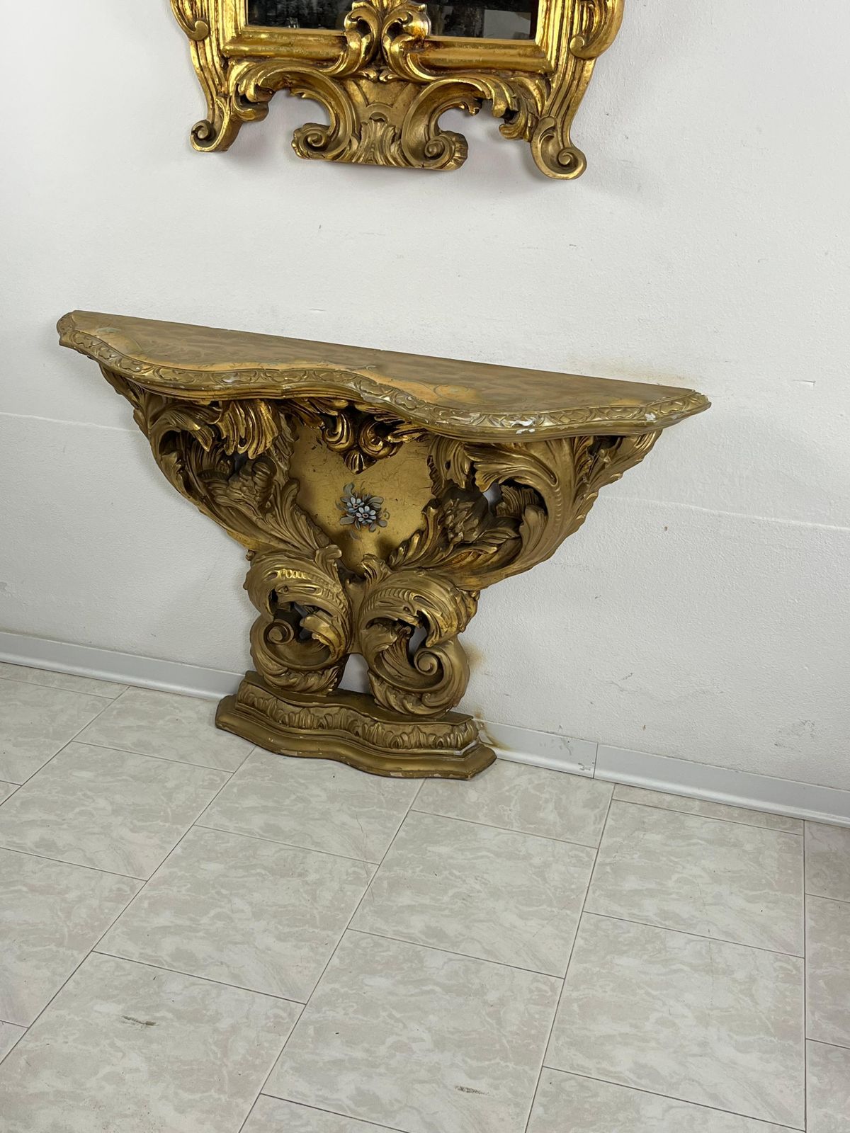 Mid Century Louis XV Console And Wall Mirror In Carved And Gilt Wood, 1930s photo vinterior
