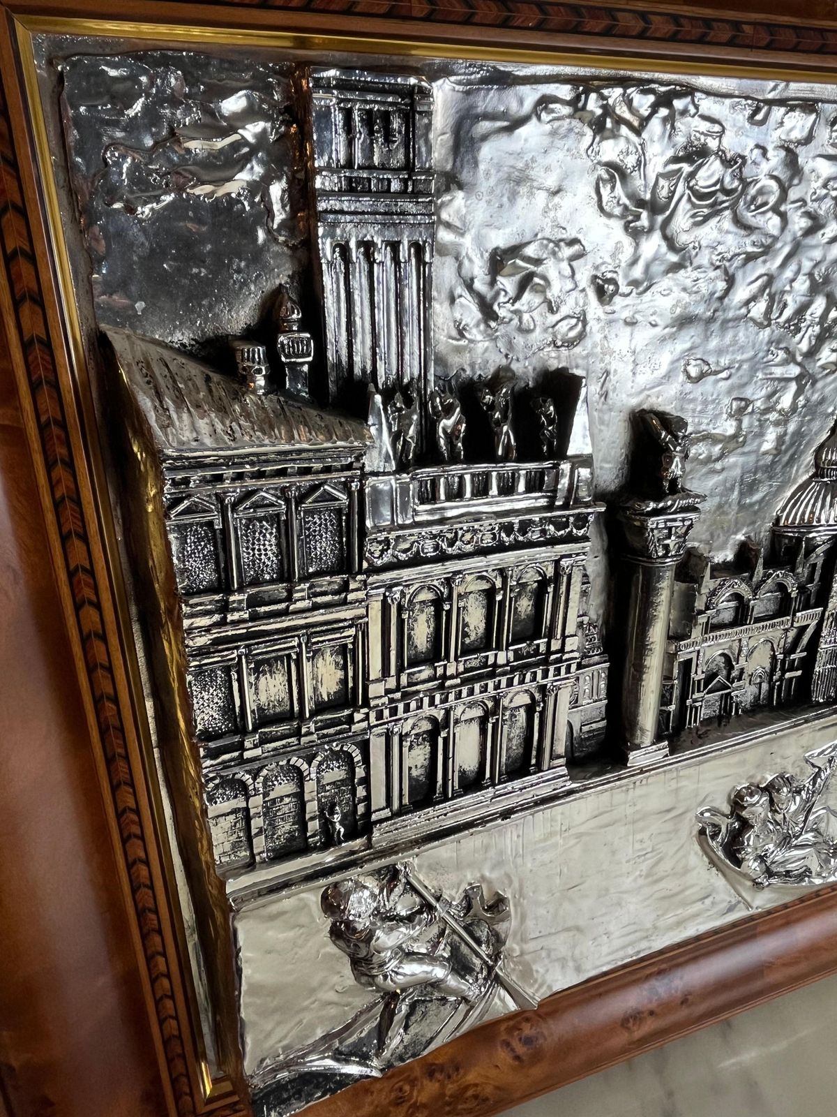 photo vinterior Large Bas Relief Piazza San Marco ( Venice ) Cm 115 X Cm 64, 1000 Silver, 1980s