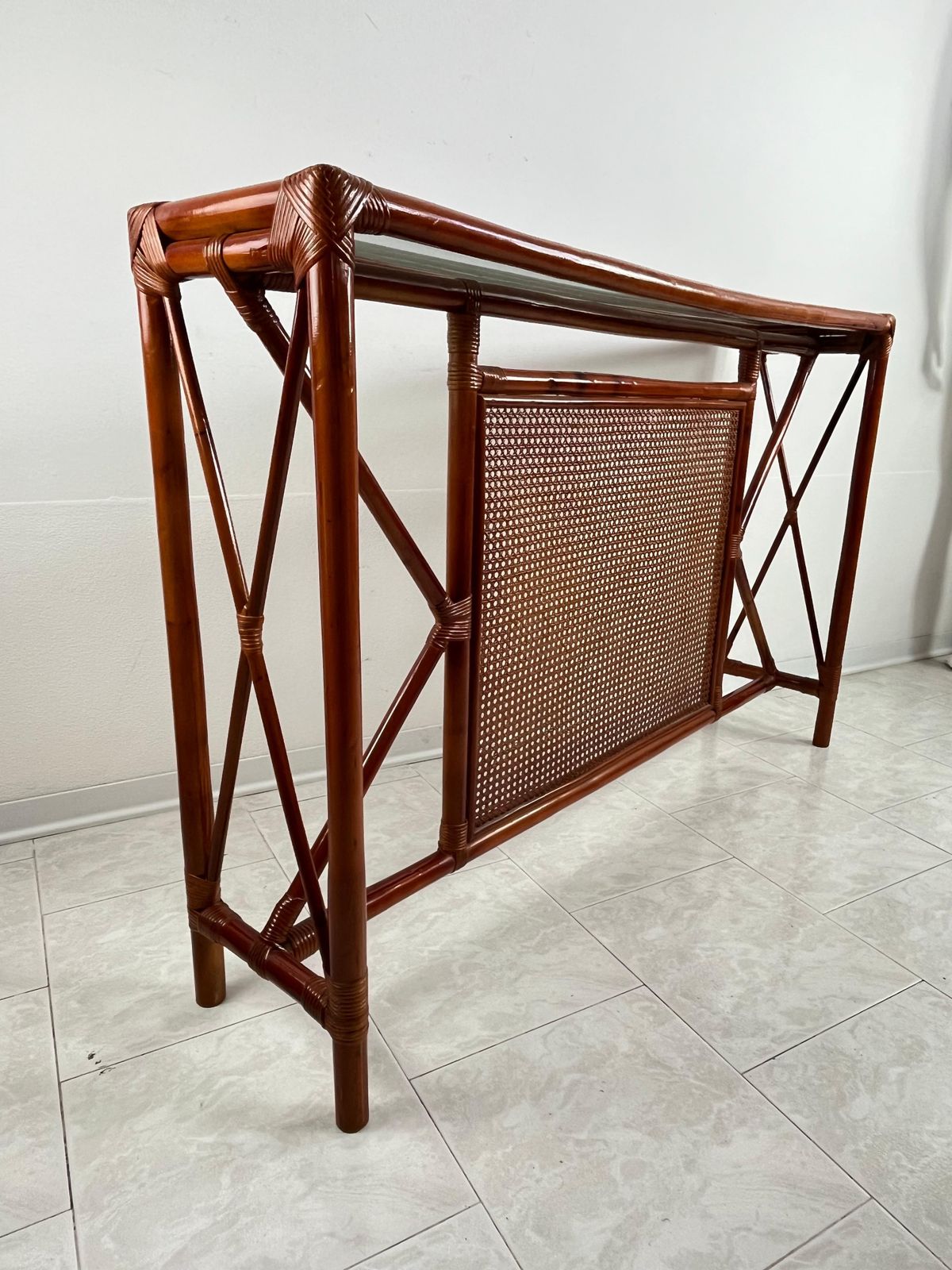 Set Of 2 Bamboo And Rattan Console And Mirror Attributed To Franco Albini 1960s photo buy