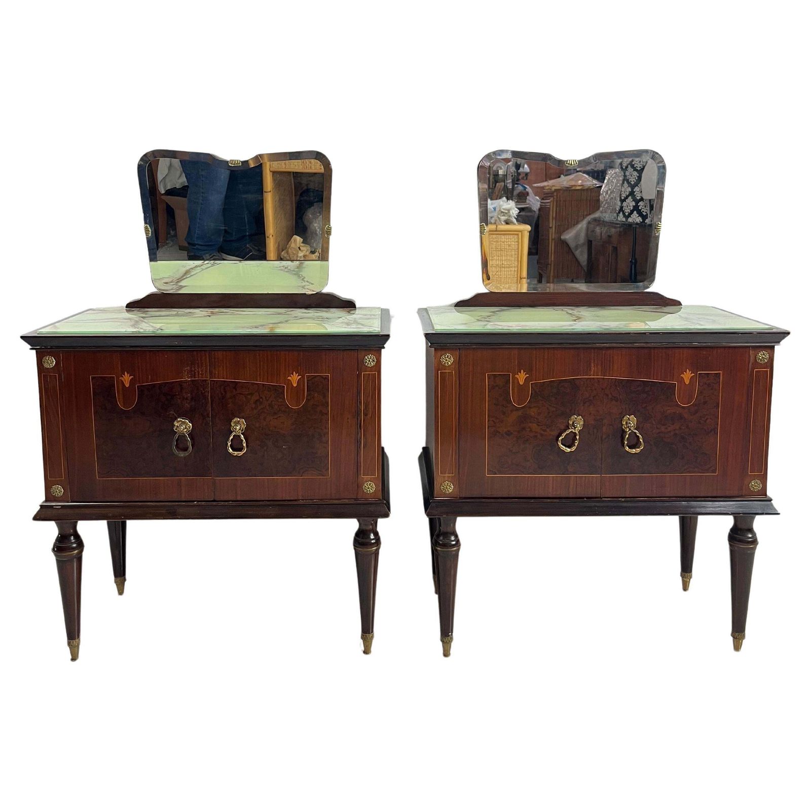 Set Of 2 Mid Century Bedside Tables With Mirror Italian Design 1960s