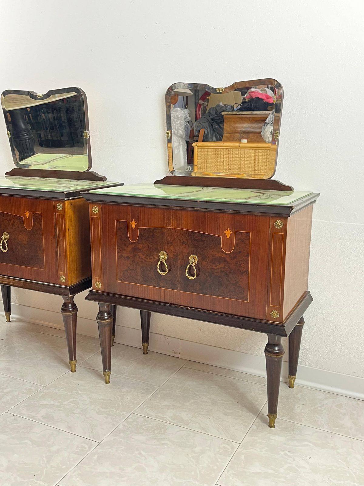 Set Of 2 Mid Century Bedside Tables With Mirror Italian Design 1960s photo Furniture