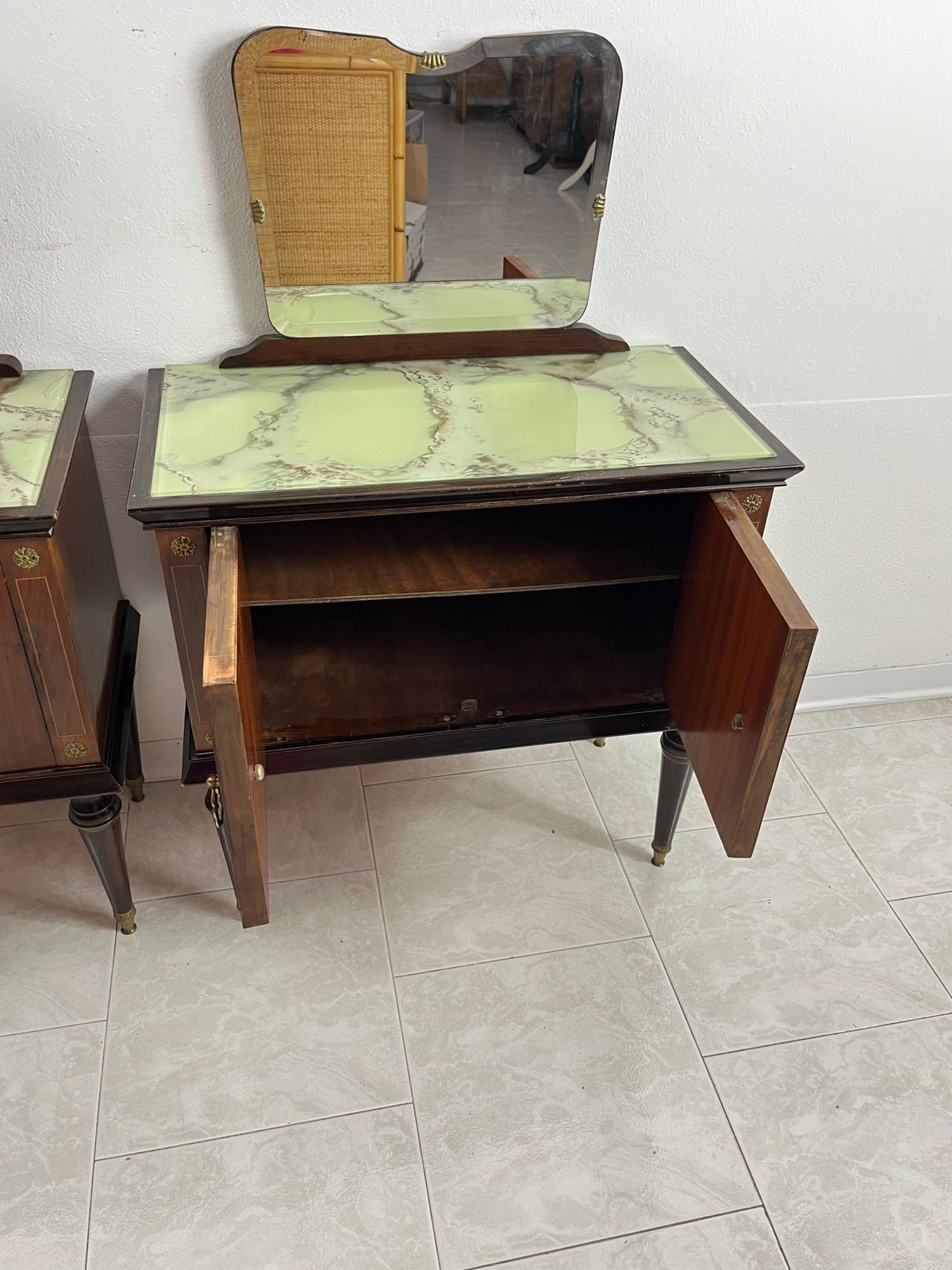 Set Of 2 Mid Century Bedside Tables With Mirror Italian Design 1960s photo 1874.0