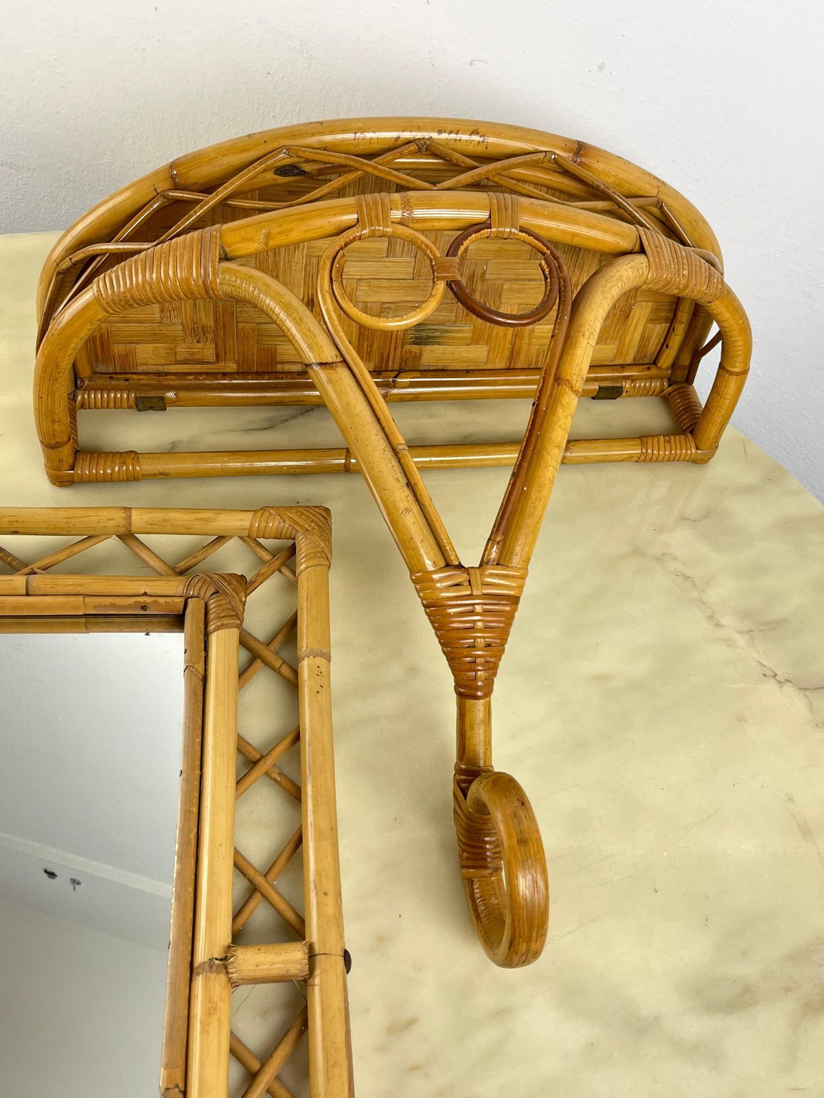 photo buy Set Of 2 Tito Agnoli Mid Century Bamboo Mirror And Console 1960s