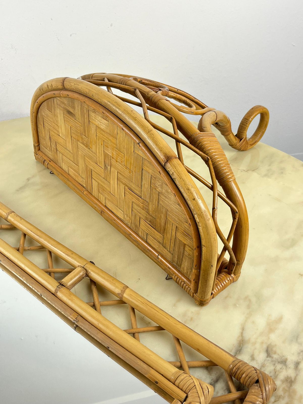 photo vintage Set Of 2 Tito Agnoli Mid Century Bamboo Mirror And Console 1960s