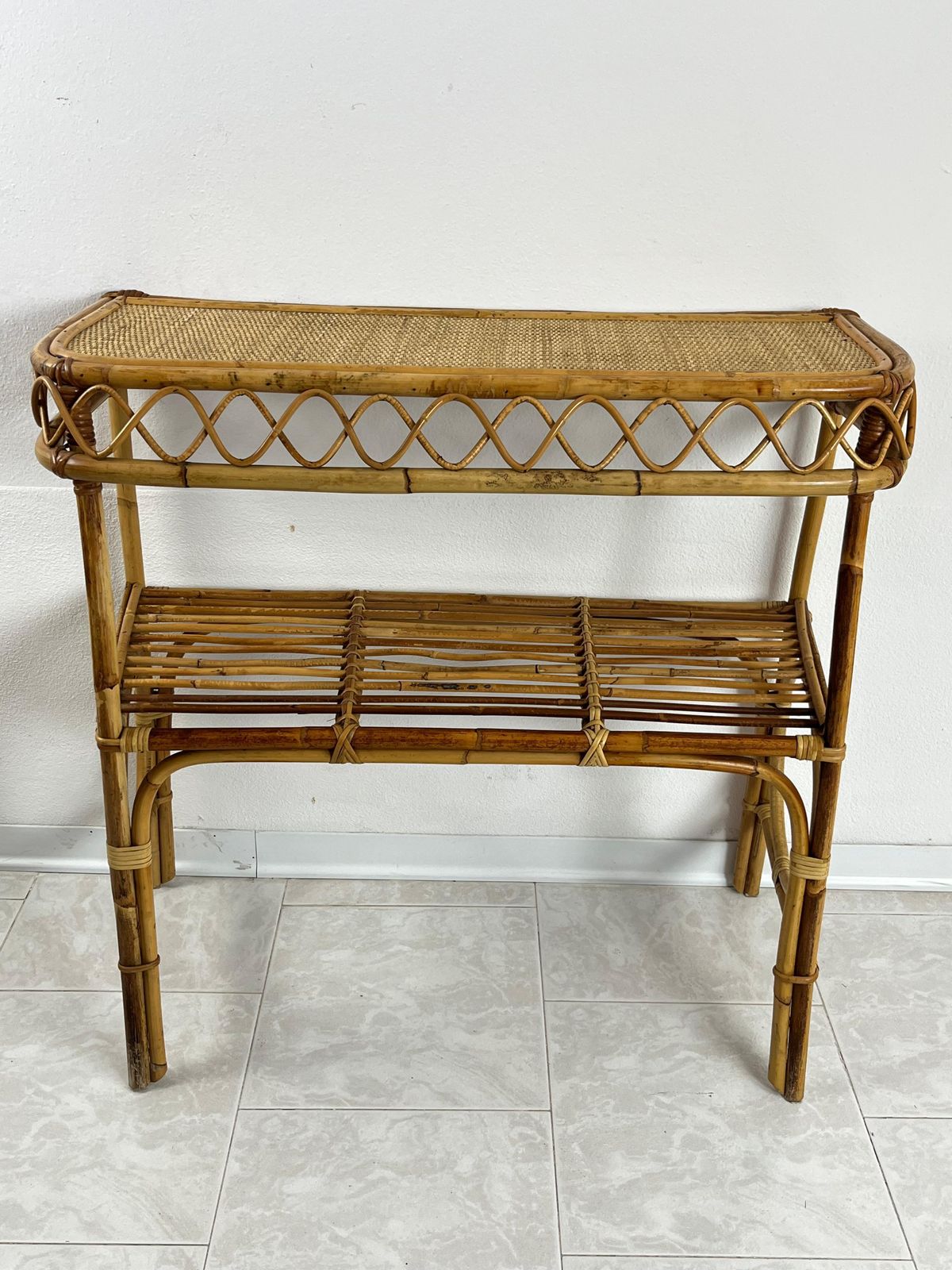 Mid Century Wicker And Bamboo Console Attributed To Franco Albini 1960s photo furniture