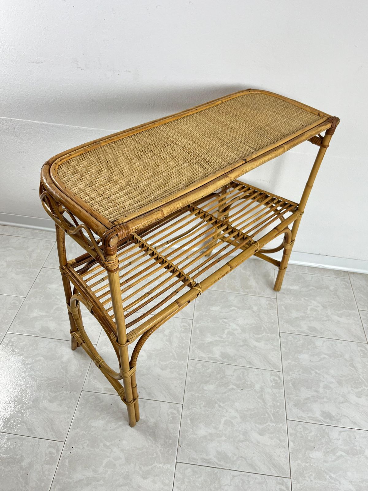Mid Century Wicker And Bamboo Console Attributed To Franco Albini 1960s photo 848.0