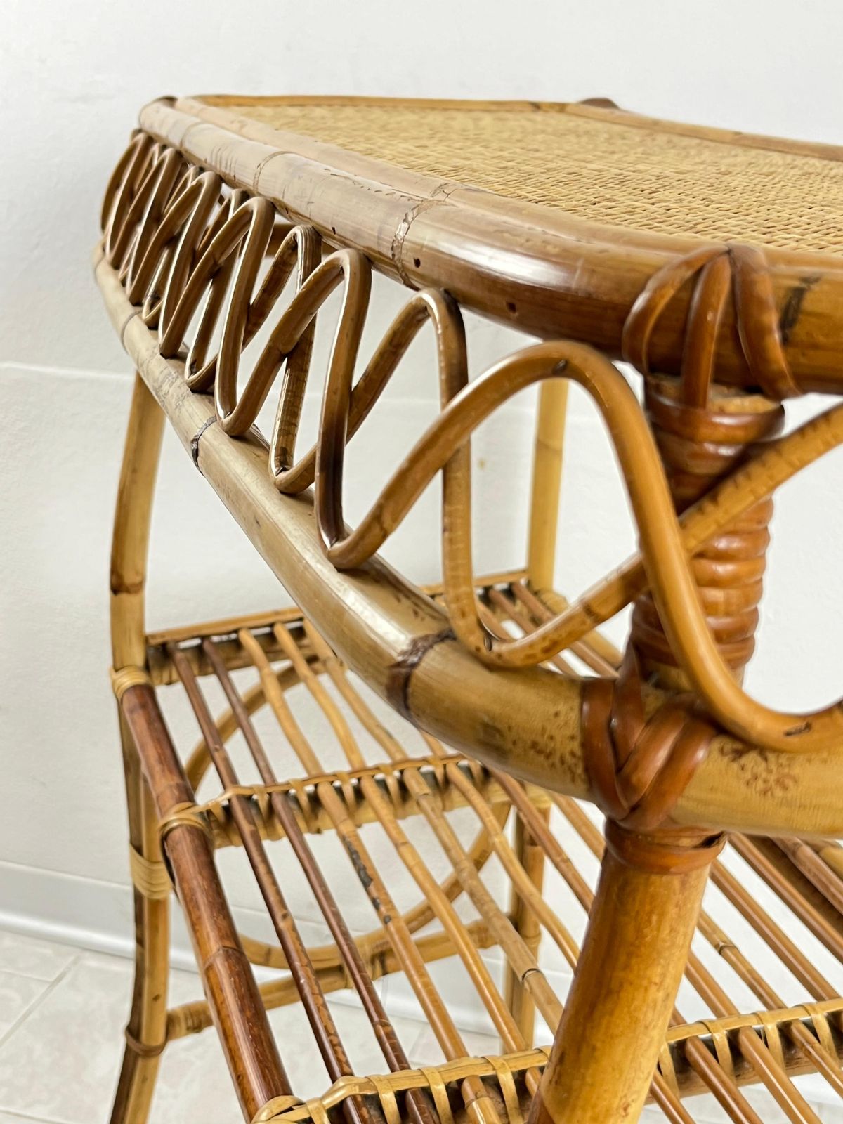 Mid Century Wicker And Bamboo Console Attributed To Franco Albini 1960s photo vinterior