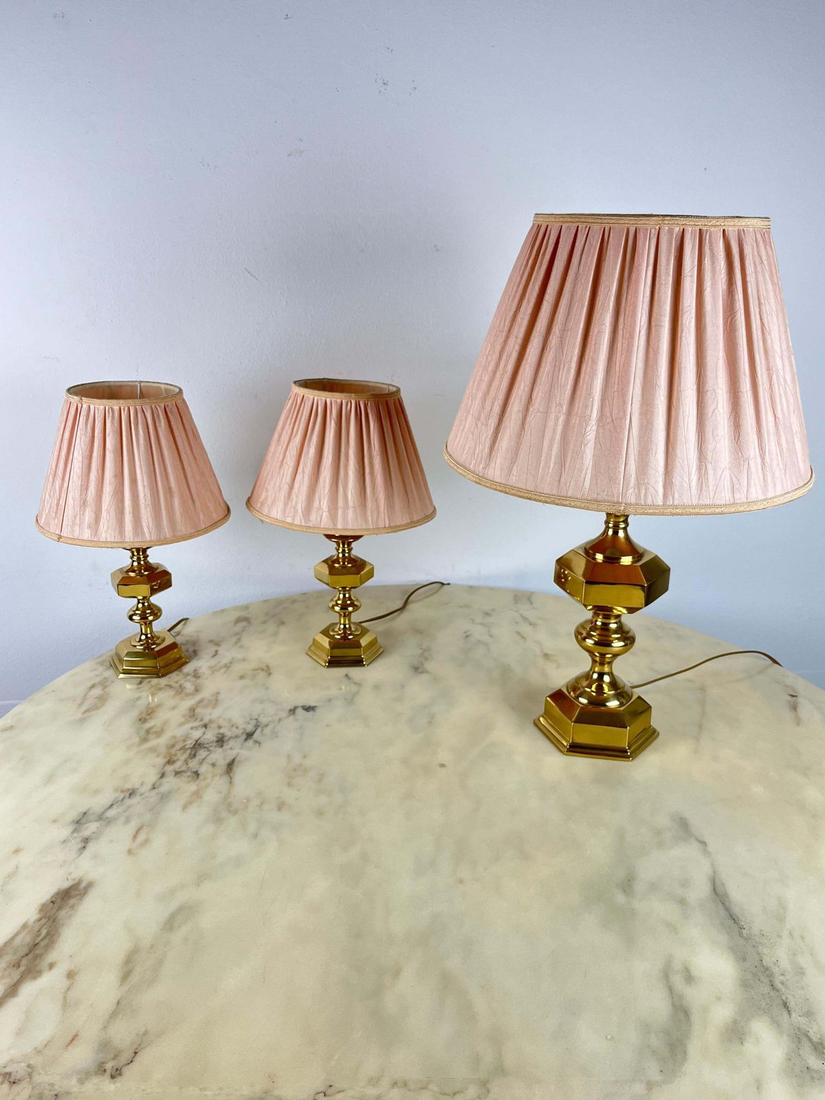 Set Of 3 Italian Brass Table Lamps, 1980s photo furniture