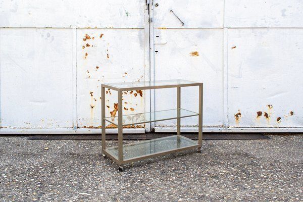 Consoletafel Van Messing En Glas Met Wielen, Jaren 1970 photo furniture