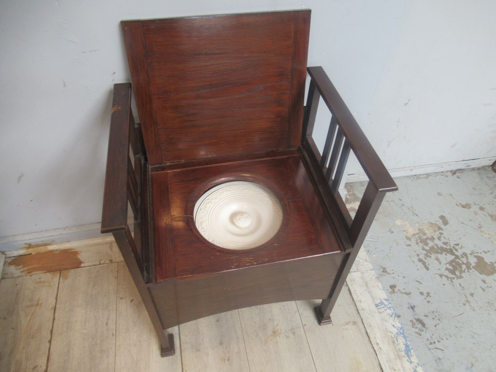 Edwardian  Oak Bench Seat / Commode. photo vintage
