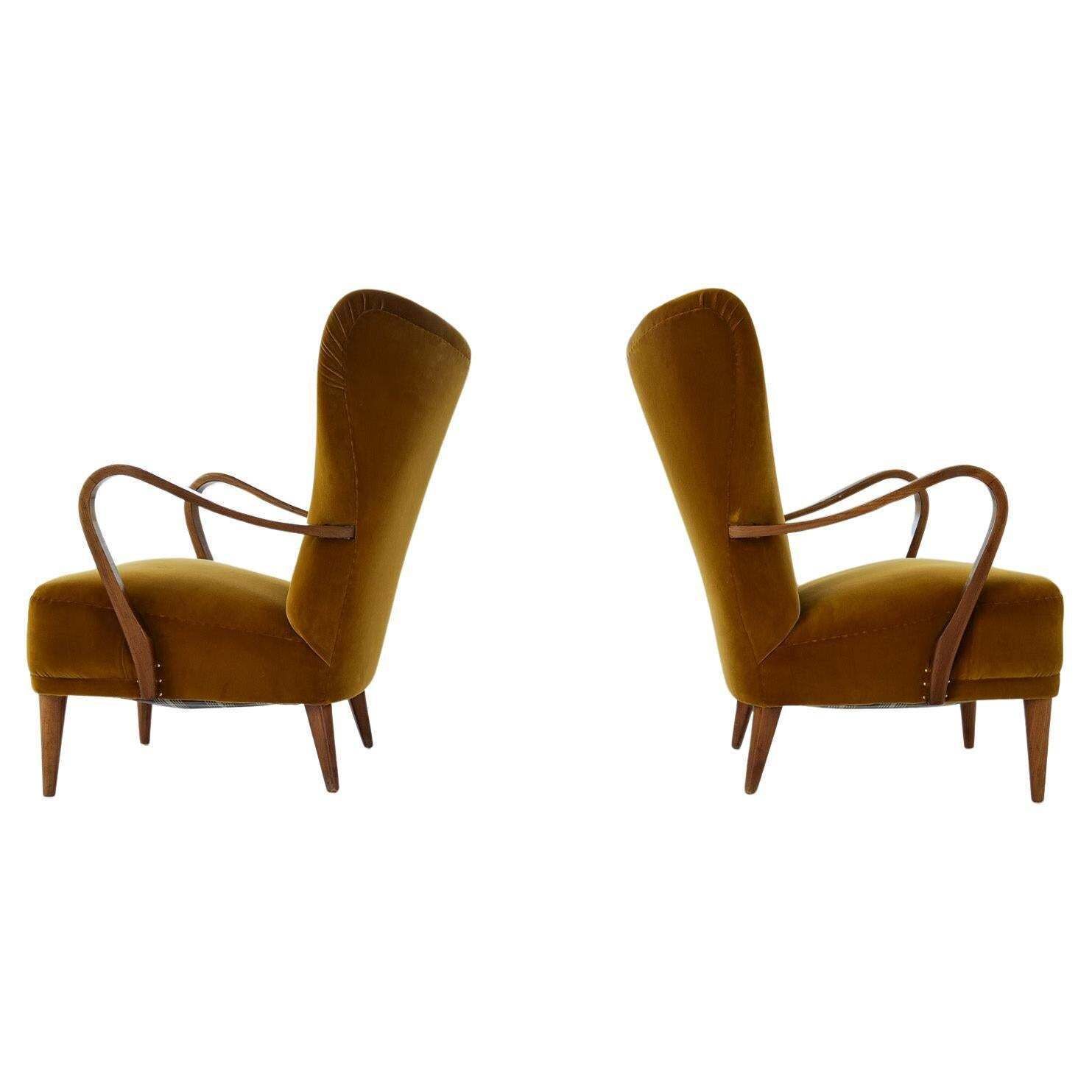 Scandinavian Modern Art Deco Lounge Chairs In Velvet Sweden 1940s