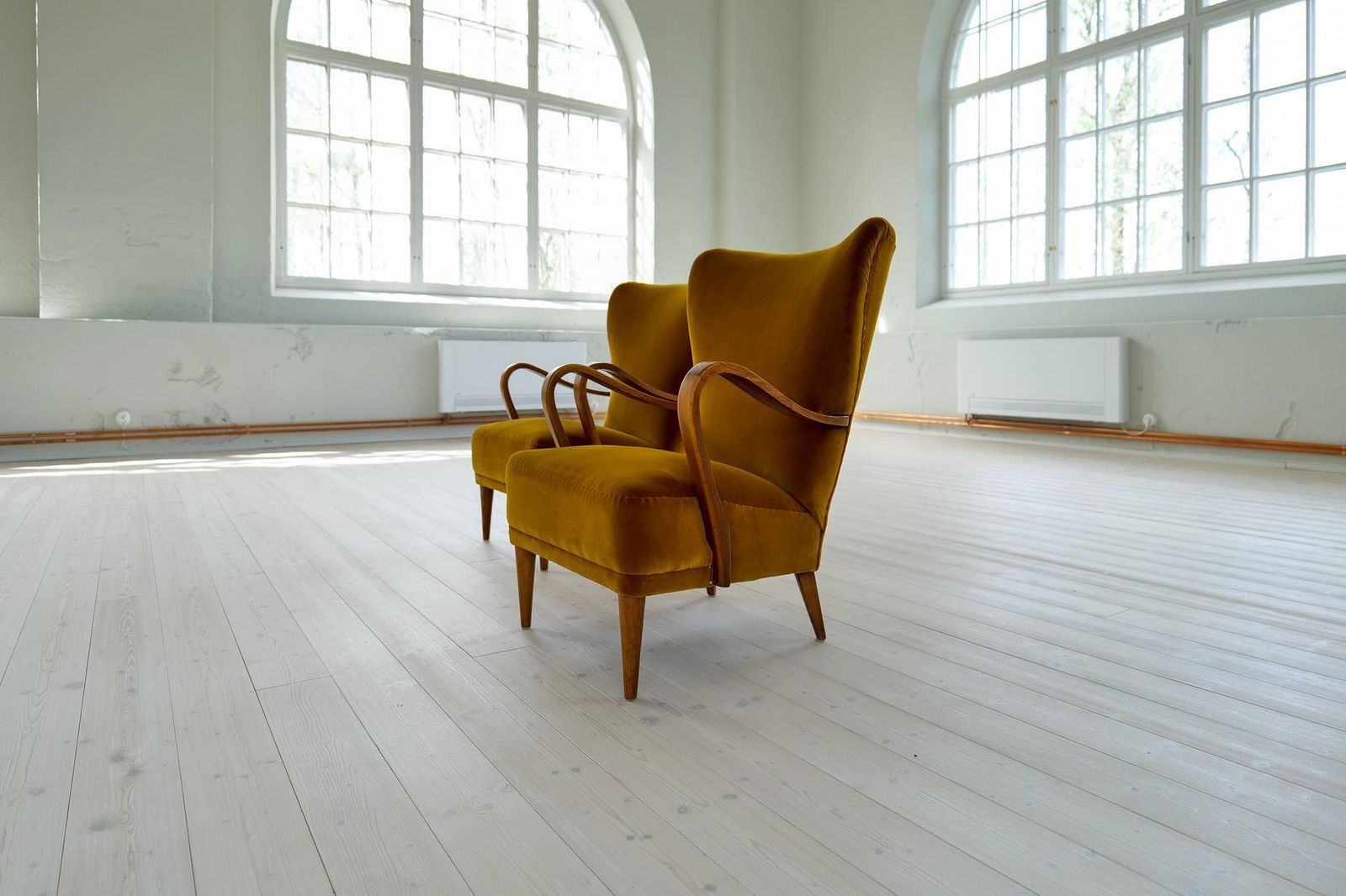 photo furniture Scandinavian Modern Art Deco Lounge Chairs In Velvet Sweden 1940s