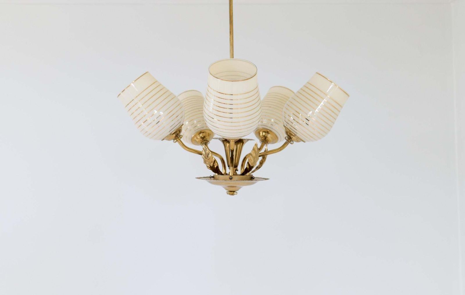 Mid Century Chandelier Lamp In Brass And Glass By Sario, Finland, 1950s photo 3380.0
