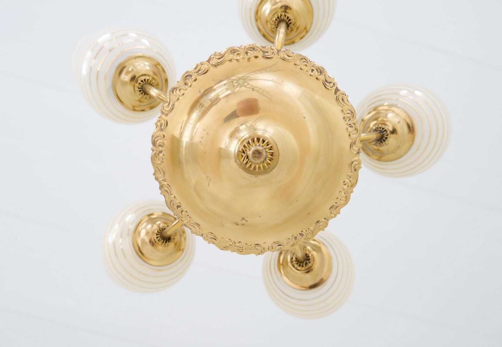 3380.0 Mid Century Chandelier Lamp In Brass And Glass By Sario, Finland, 1950s photo