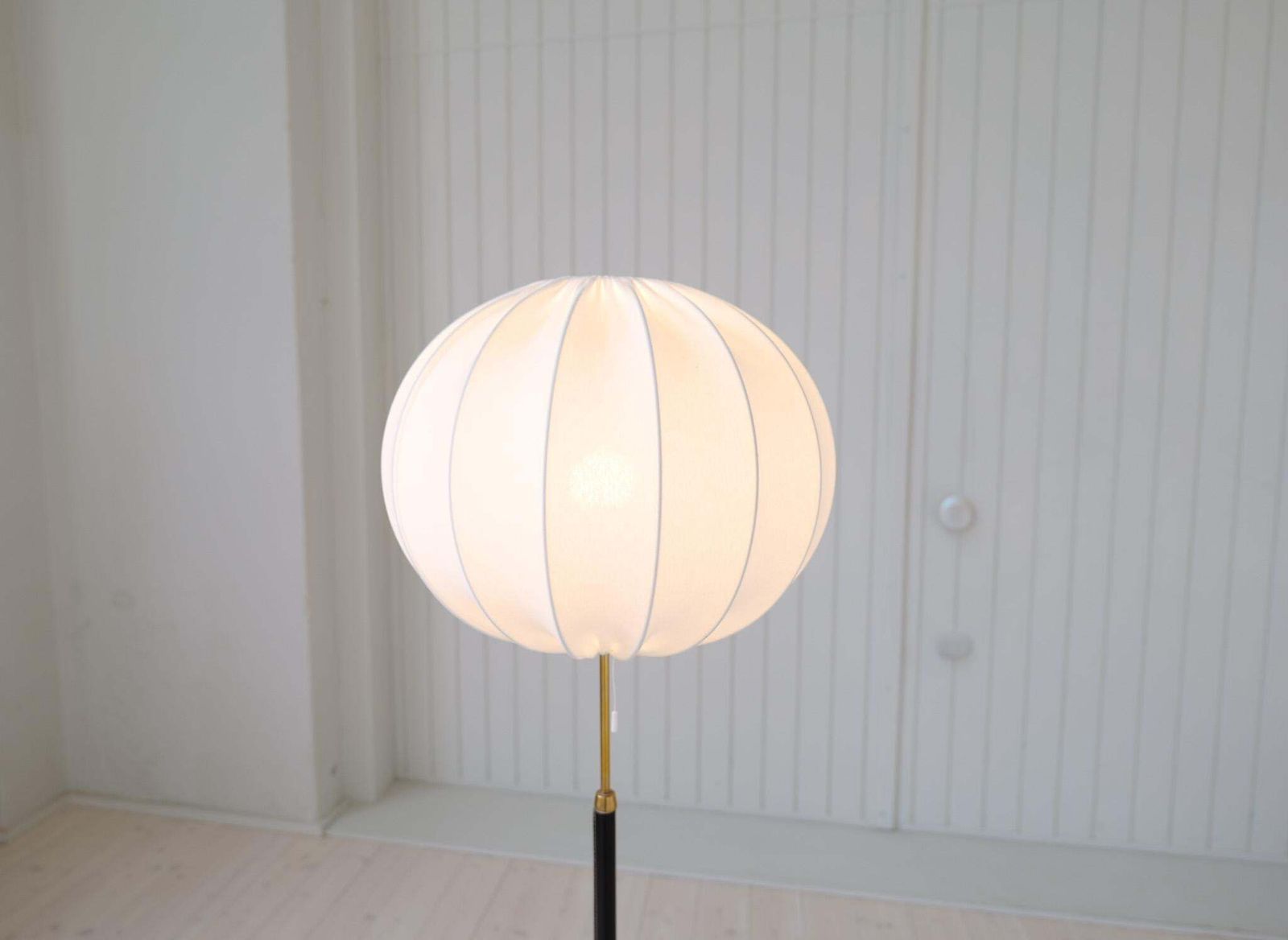 Mid Century Brass Black Leather Floor Lamp Falkenbergs Belysning, Sweden, 1960s photo vintage