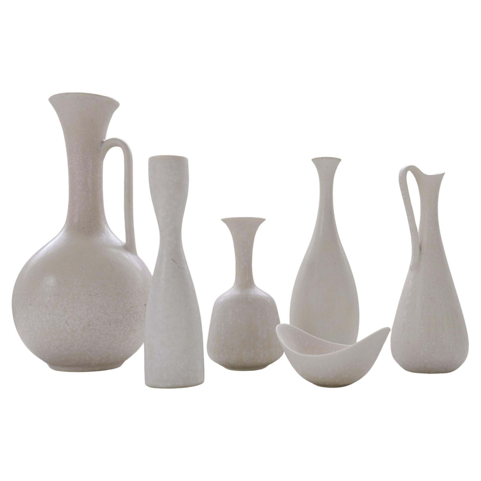 Midcentury Modern Groupe Of 6 White And Grey Vessels Rörstrand Sweden 1950