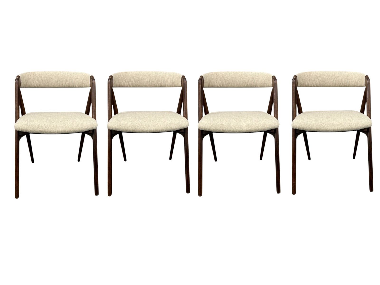 Danish Set Of 4 Thomas Harlev For Farstrup Model 205 Teak And Cream Wool Dining Chairs Mid Century 1950s photo furniture