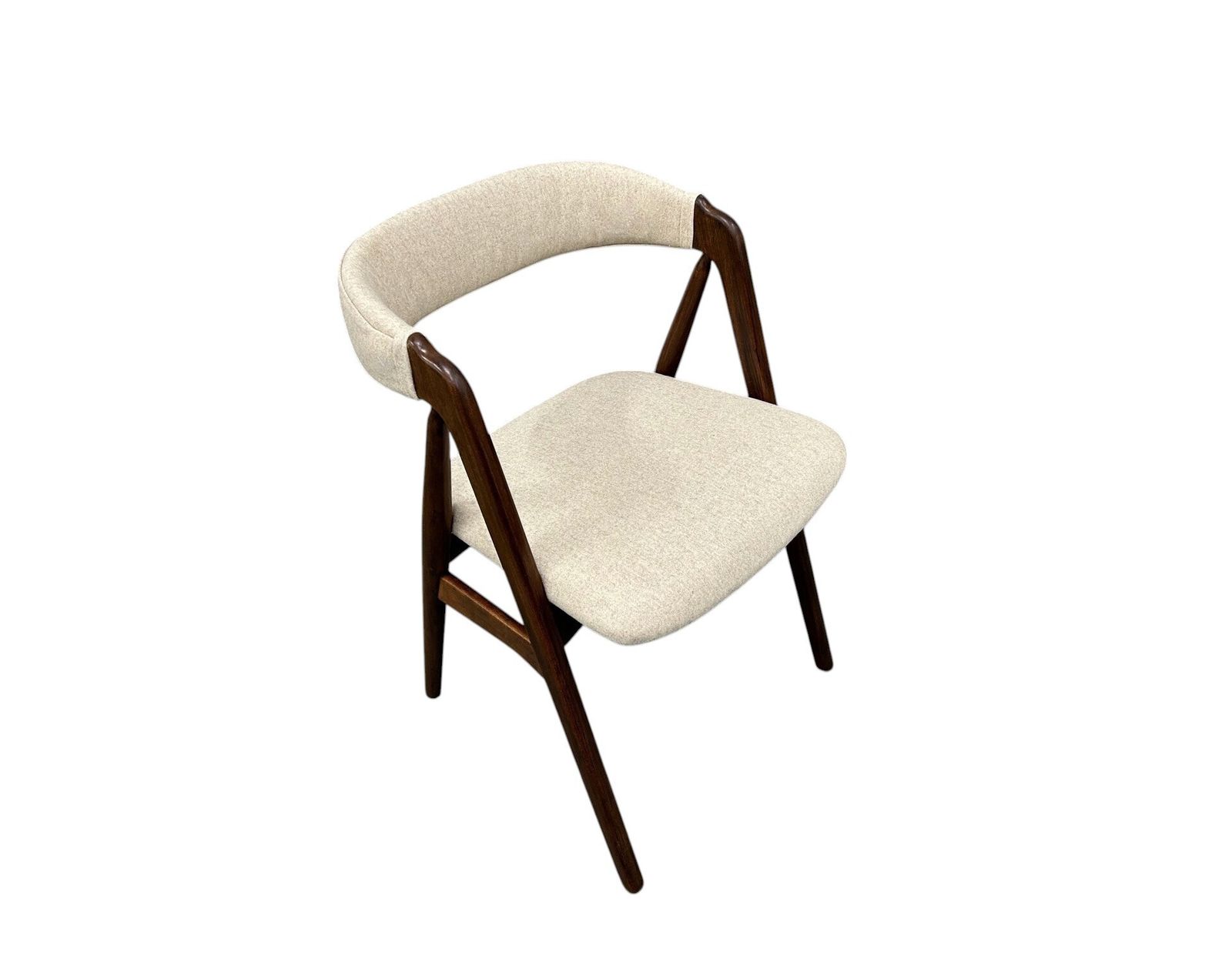 Danish Set Of 4 Thomas Harlev For Farstrup Model 205 Teak And Cream Wool Dining Chairs Mid Century 1950s photo vinterior