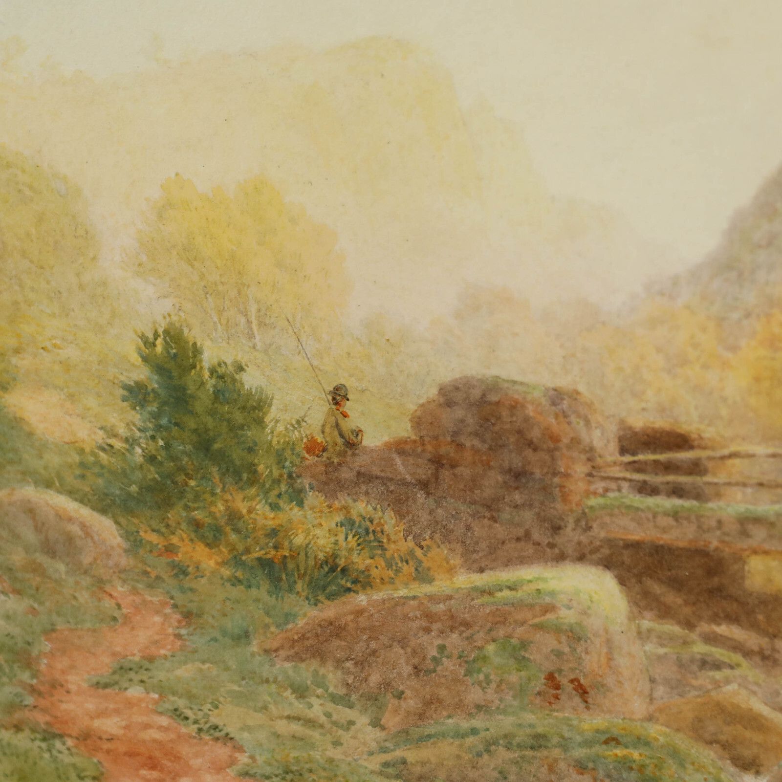 Henry Hilton (Fl.1879 1888)   Watercolour, Fishing From The Old Stone Bridge photo Art