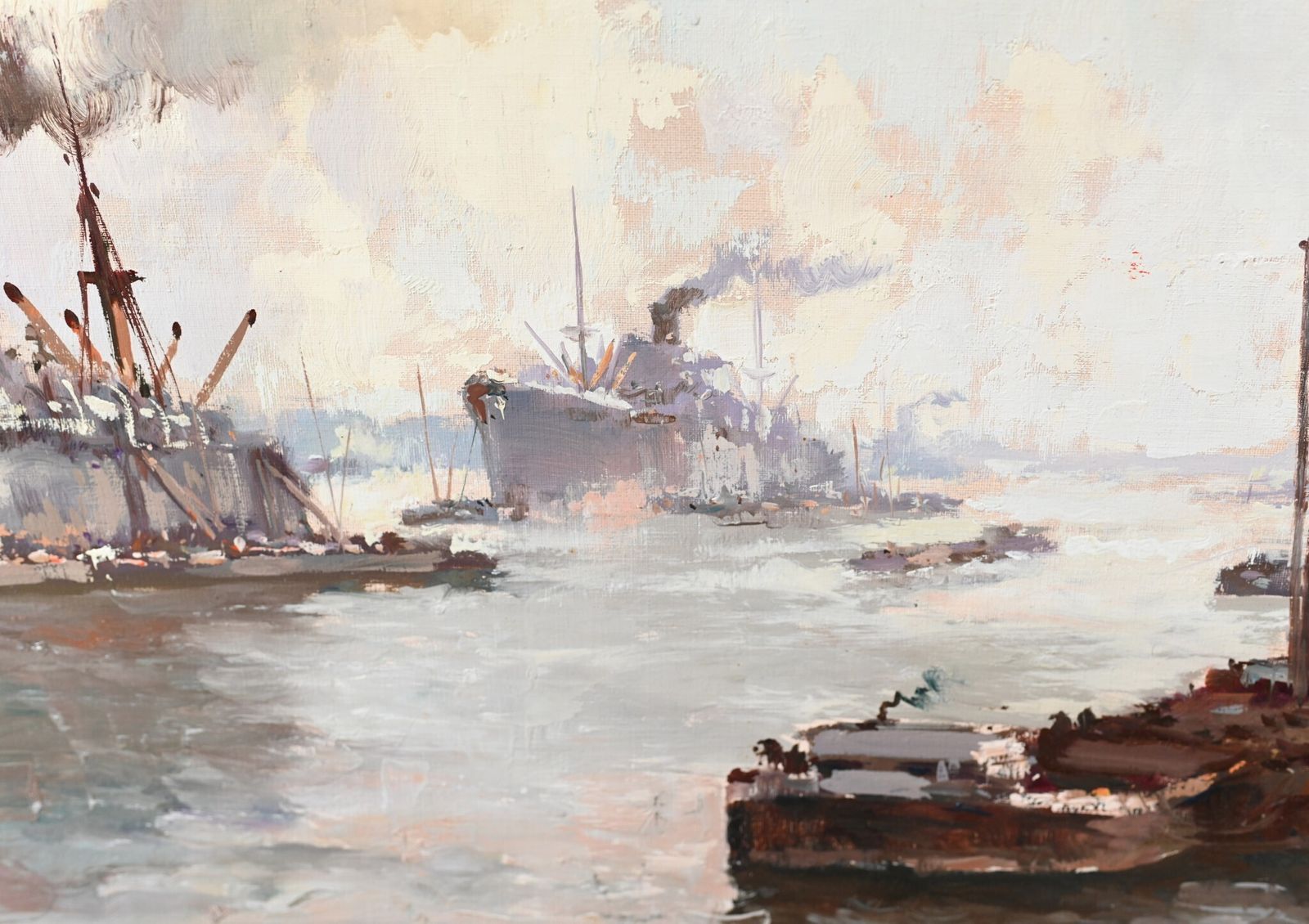 Oil Painting Ostend Maritime Ship Signed Pauwels Antique Art photo 950.0