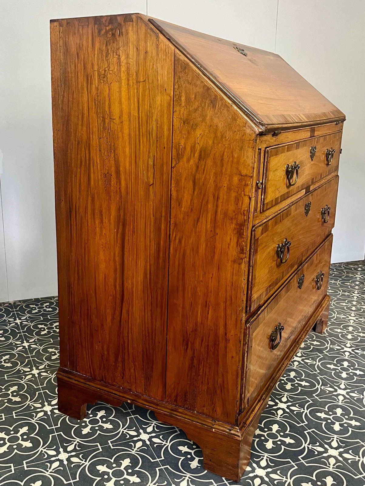 Antique Georgian George II Bureau, Study Furniture, Drawer Desk, Mid 18th Century Cabinet, Library Interior Decor, Camphor And Rosewood photo vintage