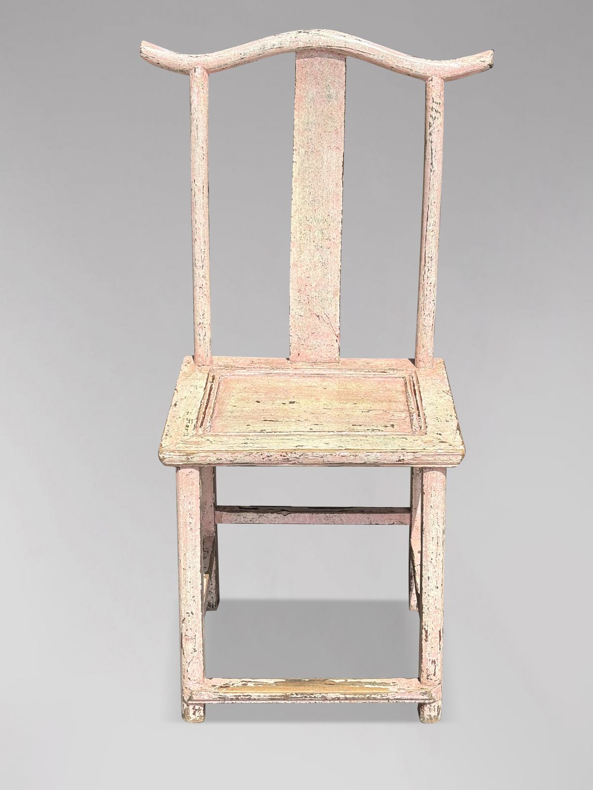 Pair Of 19th Century Pink Painted Chinese Yoke Back Chairs photo for sale